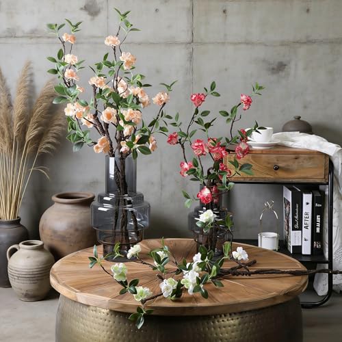 2PCS Artificial Plum Blossom Branches 31.3” Fake Cherry Blossom Flower Faux Silk Flowers for Wedding Bridal Bouquet Wreath Table Centerpiece Outdoor Decor (Champagne)