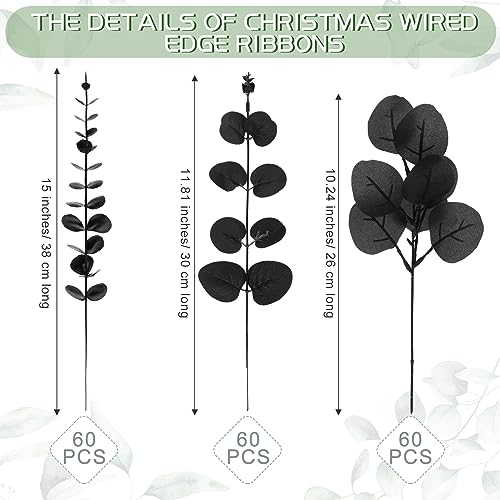Giegxin 180 Pcs 3 Kinds Mixed Artificial Eucalyptus Leaves Stems Bulk Silver Dollar Leaves Picks Dried Eucalyptus Bundle Faux Spray for Wedding Vase Bouquet Floral Arrangement (Black) - color: Black