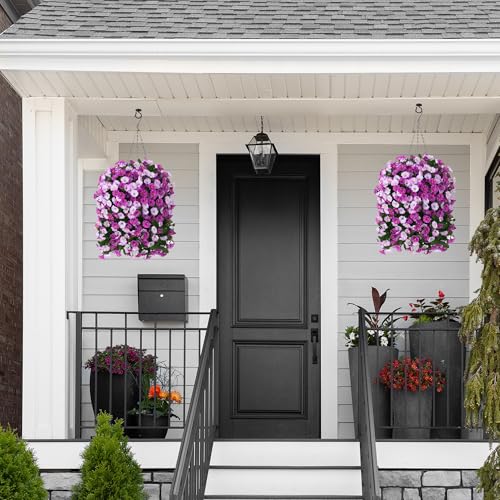 HyeFlora Artificial Fake Hanging Flowers Plants for Outdoor Outside, 2PCS Faux Silk Morning Glory Trailing Vines UV Resistant Look Real for Home Planter Porch Patio (Light Fuchsia+Fuchsia) - color: Light Fuchsia+fuchsia 2