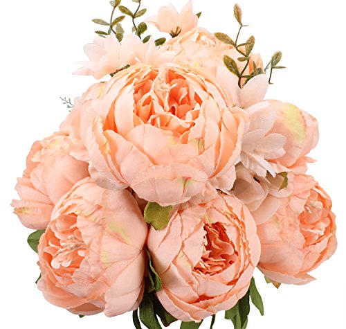 Duovlo Springs Flowers Artificial Silk Peony Bouquets Wedding Home Decoration,Pack of 1 (Spring Orange-Pink) - color: Spring Orange-pink