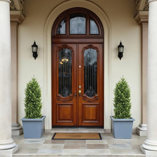 THE BLOOM TIMES 4FT Tall Artificial Cedar Topiary Trees Set of 2, UV Resistant Large Faux Cypress Evergreen Plants for Outdoor Planters, Realistic Fake Bushes & Shrubs for Front Porch Decor - color: Lush Cypress Trees, size: 4 Foot