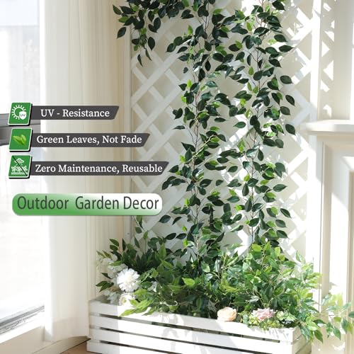 mizii 5 Packs 390" Artificial Vines Ficus Garland Fake Vine Silk Green Leaves Faux Plants Greenery Decoration for Bedroom Room Wall Party Table Centerpieces Wedding Arch Decor - color: Ficus