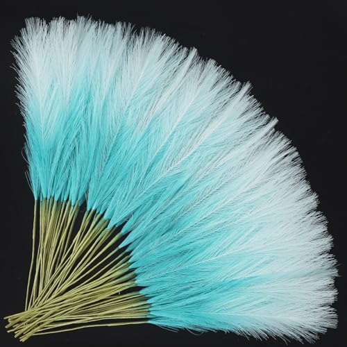 TORONTOKYO Light Blue Pampas Grass Decor, 50Pcs 21.6 inch Artificial Short Faux Pompas Grass, Boho Neutral Home Decor Bouquet for Floor Vase, Wedding, Party, Farmhouse, Bedroom Decor (Turquoise) - color: Turquoise, size: 21.6inch-50Pcs