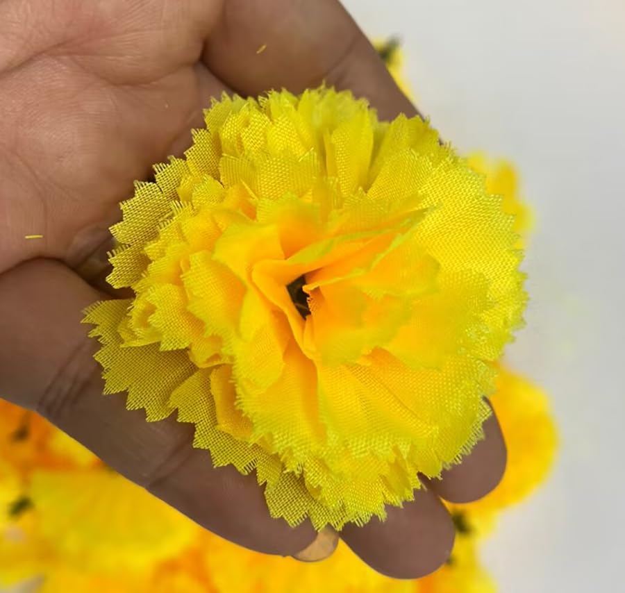 50 Artificial Silk Carnation Flower Head with Stems Set,Vase Fillers for Home Decor Bridal Wedding Party Birthday Cake Ornaments,Handmade Wrist Corsage, 3"Multiple Petals Heads & 8" Stems (Yellow) - color: Yellow
