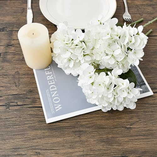Mandy's 3 Stems Artificial Cream Hydrangea Flowers | 13.7 Inch Realistic Silk Bouquet for Centerpieces Easter , Wedding & Home Decor - color: Cream