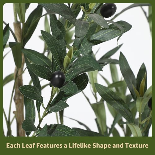 Garvee 6FT Indoor Olive Tree, Artificial Plant with Oval Planter, Lifelike Foliage and Fruits, Fake Plant for Home Decor, Office, Porch and Living Room - size: 6ft