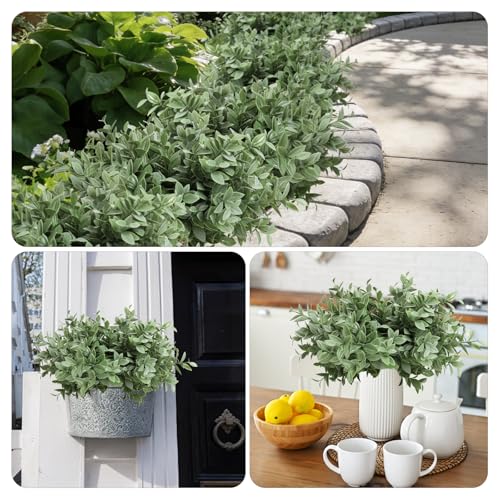 6 Bundles Artificial Greenery Stems, 14.5" Fake Lucky Bamboo Leaves Faux Outdoor Plants UV Resistant Plastic Shrubs for Outside Home Garden Wedding Patio Porch Farmhouse Pathway Indoor Decorations - color: Light Green