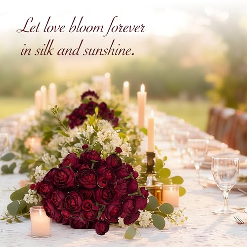 Silk Ranunculus Artificial Flowers Bulk 18PCS - Dark Red Silk Bouquet for Wedding Centerpieces, Bridal Shower, Home Decor Arrangements, Valentine's Day,Mother's Day - color: Wine Red