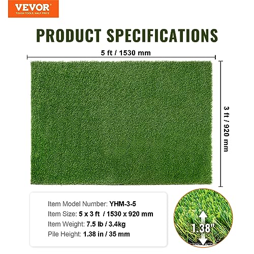 VEVOR Artifical Grass Turf, 3 x 5 ft Thick Grass Rug Indoor Outdoor, 1.38" Realistic Synthetic Grass Mat with Drainage Holes, Perfect for Patio Garden Lawn Home Backyard Dog Mats - size: 3 x 5 FT