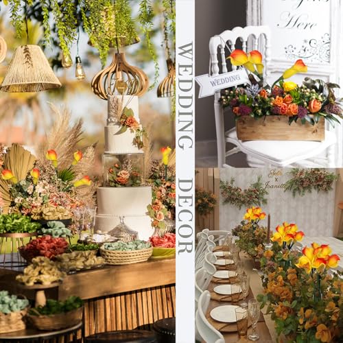 8 Pcs Calla Lily Artificial Flowers 26 Inch Lilies Flowers Floral Bouquet for Home Table Party Wedding Decor (Orange) - color: Orange