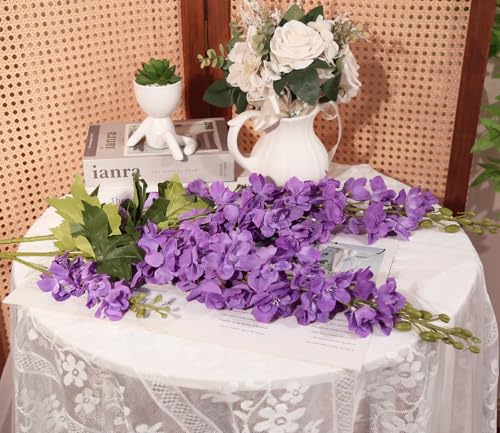 IPOPU 43.3" Purple Delphinium Artificial Flowers 5PCS Faux Delphinium Flowers Larkspur Long Stem Artificial Flowers for Wedding Table Centerpieces Home Garden Decor(Purple) - color: Deep Purple