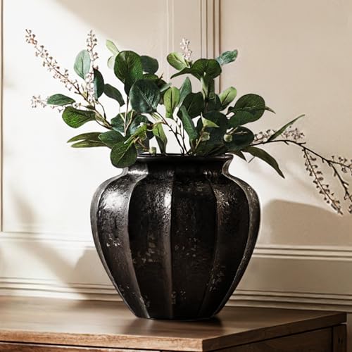 LE TAUCI 11" Ceramic Vase, Artisan Large Black Ceramic Vase for Modern Home Decor, Substantial & Stable, Handcrafted Flower Vase, Living Room & Dining Room Table Centerpiece, Distressed Iron Black - color: Distressed Iron Black, size: 11 inch