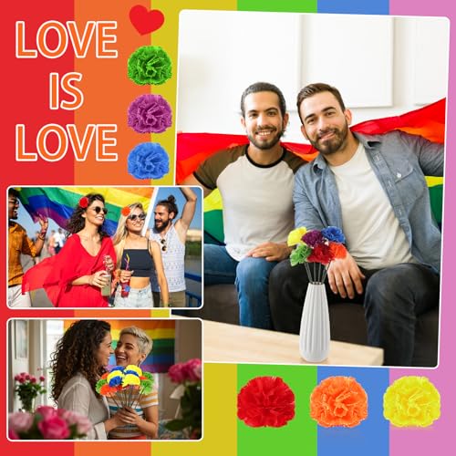 Syhood 50 Pcs Pride Rainbow Flower Bulk Gay Day Decoration Mexican Marigold Flowers Decoration Rainbow Lesbian Party Favors Tropical Pride LGBT Accessories Lais Hawaiian Luau Party Decorations - color: Gay Pride Color