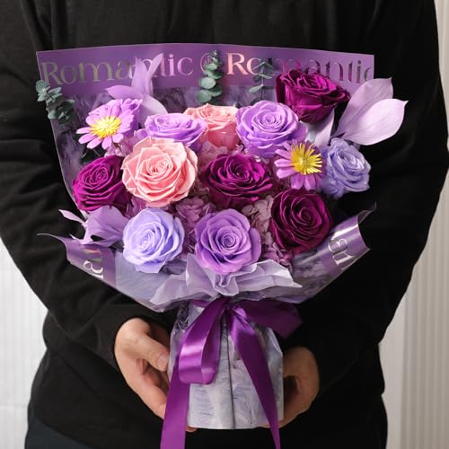 Lovenfold Flowers for Delivery Birthday Flowers Gift for Her,Preserved Flowers Bouquet 12 Roses Mixed Bouquet,Rose Gifts for Women Mom Grandma(Mixed 12 Lilac Roses) - color: Mixed colors 1205