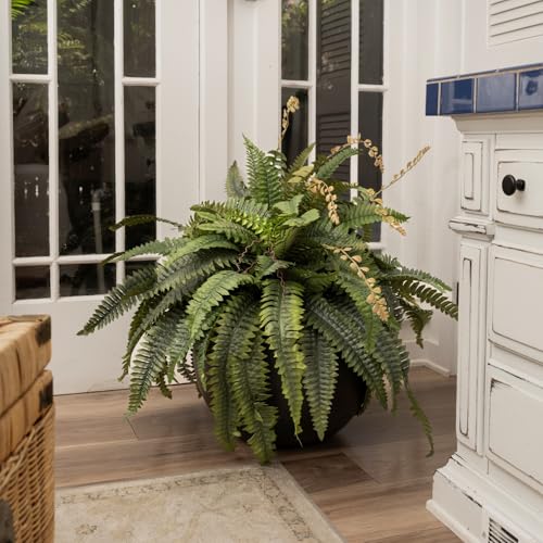 CQURE 50" Large Fake Fern Artificial Ferns for Outdoors,96 Branches Set of 2 Realistic Artificial Boston Ferns Bush Plant for Indoor Outdoor Garden Porch Decor - size: 50" 96 Leaves-2pc
