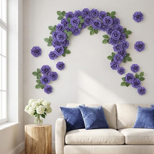 30Pcs Lavender Artificial Crystal Rose Artificial Flowers, Realistic Fake Crystal Roses for Wedding Center Decorations, Party Home Decorations, Valentine's Day, Bouquets. - color: 30pcs Light Purple