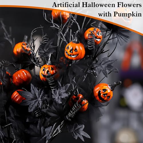 5PCS Artificial Halloween Flowers with Pumpkin Maple Leaf Branches Halloween Decorations Indoor for Office Home Mantel Vase Filler (5)