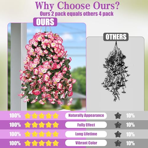 Sggvecsy Artificial Fake Hanging Flowers Plants for Outdoor Outside Spring Summer Decoration 4PCS Faux Silk UV Resistant Realistic Morning Glory Trailing Vines for Home Porch Patio Balcony(Pink) - color: Pink, size: 4Pcs