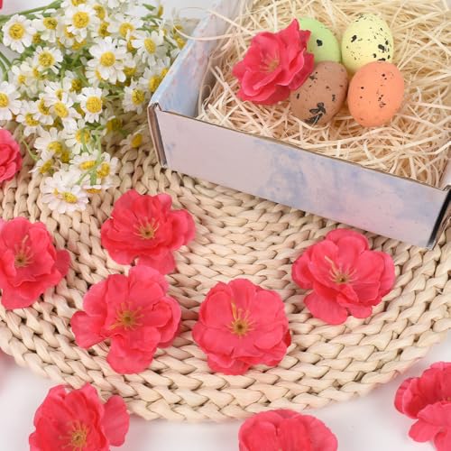 Artificial Cherry Blossom Flower Heads, Fake Silk Sakura Floral Heads for Bridal Hair Clips Headbands Dress DIY Accessories Wedding Party Supply Table Decorative (100pcs Rose) - color: Rose
