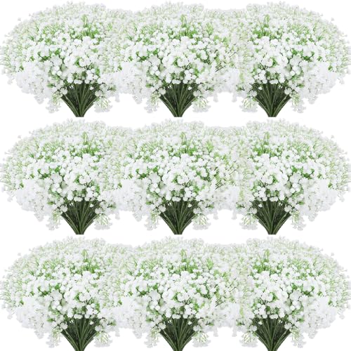 Janinka 100 Pcs Baby Breath Artificial Flowers Bulk Artificial Baby Breath Gypsophila Flower 20.8 Inch Faux Gypsophila Bouquet Fake Floral Greenery for Wedding Party Decor (White) - color: White
