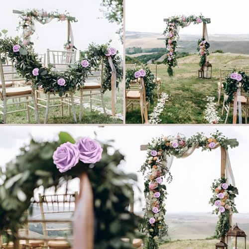100PCS Lilac Realistic Roses - Artificial Latex Foam Flowers with Bendable Stems & 24PCS Leaves for Wedding, Home and Party DIY Decor - color: Lilac, size: 100