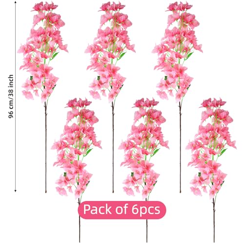 6 PCS Silk Bougainvillea Artificial Flowers，UV Resistant, 36 Branches, Long Stems Faux Flower, Realistic Fake Bougainvillea Vines, for Wedding Porch Home Party Garden DIY Decor - 38 inch (Pink) - color: 38inch Pink, size: 38 inches