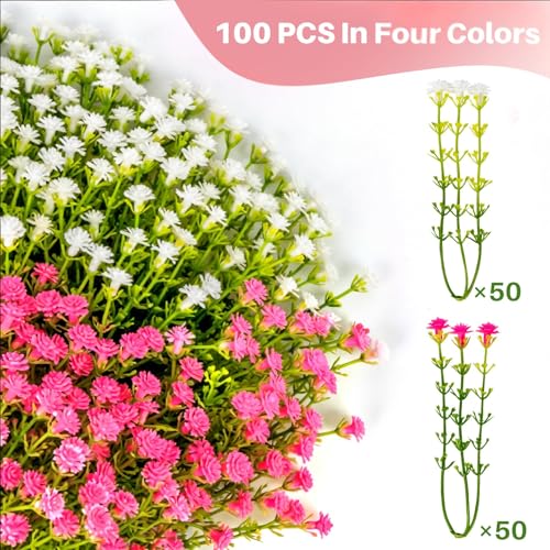 RAINFLOW Babys Breath Artificial Flowers Bulk - 100PCS Mini Flowers for Decoration Scrapbook Supplies Flower Garland Wedding Decorations for Reception Bouquet Accessories Home Decor(White Pink) - color: Pink White, size: 100 PCS
