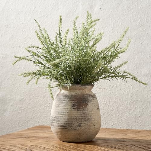 SIDUCAL Ceramic Rustic Vase, Whitewashed Terra Cotta Vase, Distressed Farmhouse Décor, Pottery Decorative Flower for Home Decor, Table, Living Room Decor, Shelf, Mantel, 7.3 Inch, Fired Terra Clay - color: 18077-fired Terra Clay
