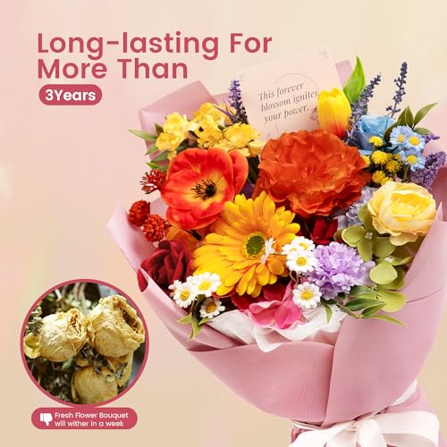 TINGE TIME Preserved Flowers Bouquet, Rainbow Fake Flowers Bouquet, Aritifical Roses Bouquet for Wedding, Table Centerpieces, Valentines, Mothers Day, Birthday Gifts, Anniversary, Engagement - color: Rainbow