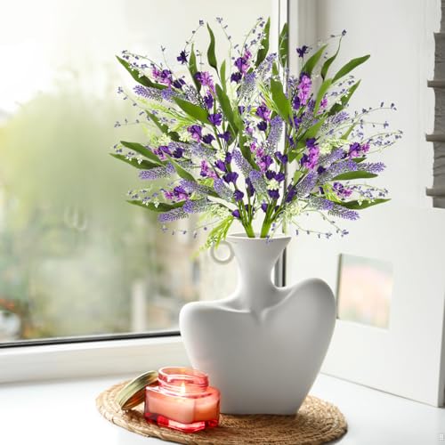 Giegxin 6 Bundles Fake Artificial Flowers Bouquet Spring Silk Flowers Arrangements Faux Wildflowers Bouquets Stems Fake Plants for Wedding Table Centerpiece Rustic Home Vase Floral Table(Lavender) - style: Lavender