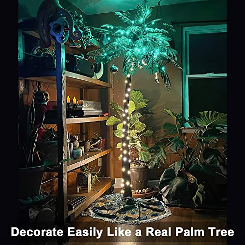Lightshare 7 Feet Palm Tree 152LED Lights Artificial Fake Tree Decoration for Tiki Bar Outside Patio Porch Pool Christmas Nativity - size: 7ft