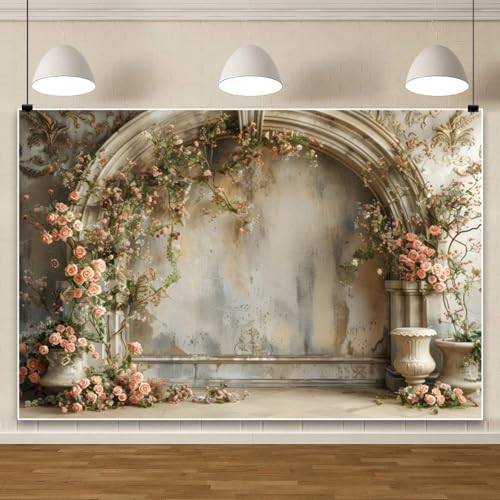 Yeele 12x8ft Vintage Elegant Floral Room Backdrop European Style House Pink Rose Flower Arch Background for Wedding Bridal Shower Anniversary Birthday Decor Girl Woman Portrait Photo Shoot Prop - size: 12x8ft