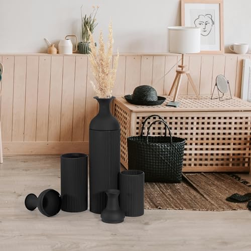 BANOMII Large Metal Floor Vases Set of 3, 27'' 20'' 16'', Black Tall Flower Vase for Pampas Grass, Decorative Big Vases for Hallway Corner, Floor Decor for Living Room