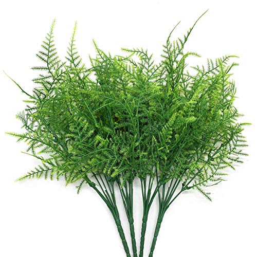 Artificial Plants, Plastic Shrubs Fern Grass Leaves Fake Bushes Outdoor Indoor Greenery Home Garden Décor Verandah Planting Filler Table Centerpieces Arrangements DIY Decoration 4 Pack - color: Fine Grass/ 4 Pcs