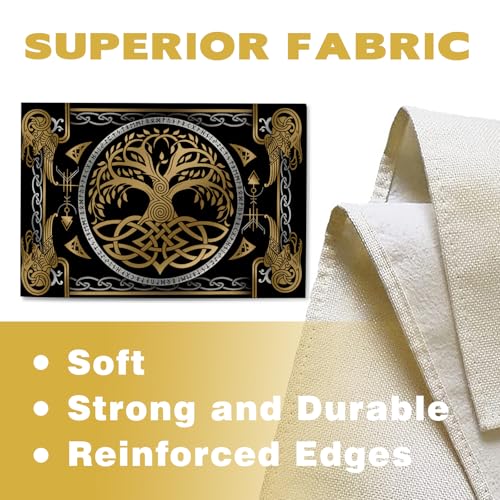 Viking Tree of Life Pagan Placemats Set of 4, Vintage Black Gold Raven Birds Celtic Style Dining Place Mats Table Decor, Retro Nordic Medieval Home Kitchen Decoration 12''x18'' - color: Viking Tree, size: Placemats 12''X18''