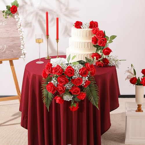 Red Fake Roses Artificial Flowers - 10 Pcs Fake Artificial Roses Silk Flowers with Stems for Home Wedding Hotel Office Centerpiece Decor - color: Red, size: 10 Pcs