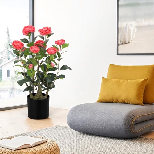 Romantic Season 2FT Pink Artificial Camellia Tree 2Pack, Faux Camellia Plant Fake Potted Camellia Flower Tree for Modern Home Office Living Room Floor Décor - color: Pink, size: 2FT