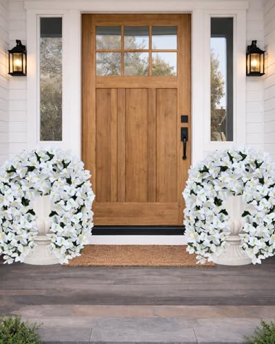 Artificial Flowers for Outdoors – 2 Bundles of UV-Resistant Artificial Bougainvillea, Realistic Silk Flowers for Front Porch, Patio, Garden, Window Boxes & Hanging Baskets (White, 2) - color: White, size: 2 Bundles
