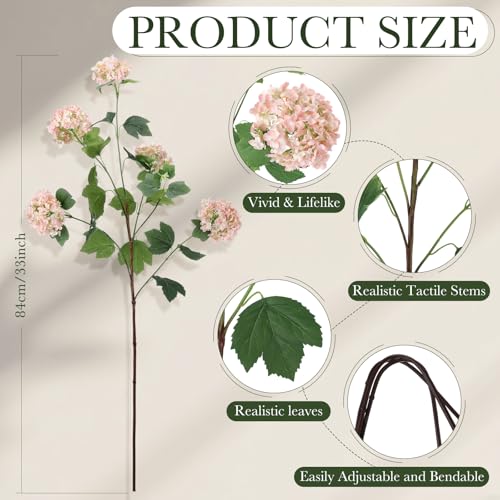4 Pcs 33" Tall Artificial Snowball Hydrangea Flowers, Silk Hydrangeas with 20 Heads Long Stem for Tall Vase Decor, Wedding Table Centerpiece, Outdoor Living Room Arrangement(White Pink) - color: White Pink