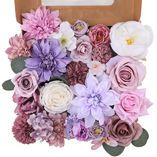 Garisey Artificial Flowers Combo for DIY Wedding Bouquets Combo Centerpieces Arrangements Party Bridal Baby Shower Home Decorations-Purple - color: Purple
