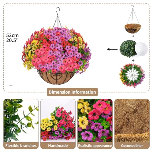 Artificial Hanging Flower for Outdoors, Fake Hanging Basket for Outside,1 Hanging Basket with 13 Pcs Faux Silk Flowers for Porch, Balcony and Patio Decor(Mixed) - color: Mixed, size: Hanging Artificial Flower(1 Pcs)