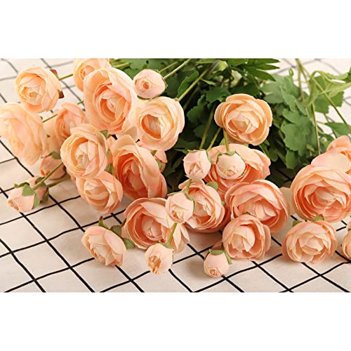 Artificial Silk Flowers Ranunculus Fake Flower 5 Pcs,Suitable for Core Decorations,Weddings,Homes,Artistic Decorations and Props (Cream Yellow) - color: Cream Yellow
