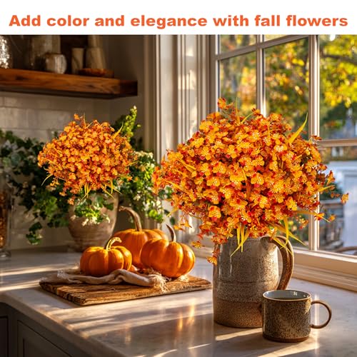 AXYLEX Artificial Mums for Outdoor Fall Flowers - Fake Plants UV Resistant No Fade Faux Plastic Home Decor Garden Porch Patio (1, OrangeMixed) - color: Orangemixed