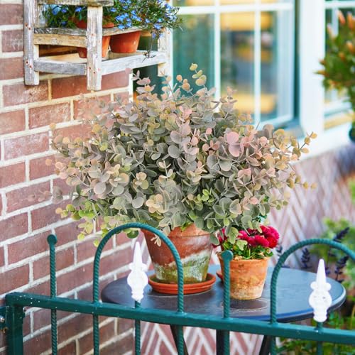 RECUTMS 20Pcs Artificial Boxwood Stems 13Inch Fake Eucalyptus Leaves Plant Faux Bushes Shrubs Greenery for Outdoor Planters Window Box Vase Graduation Wedding Party Home Summer Decor(Dusty Pink) - color: Dusty Pink, size: 20 Pcs