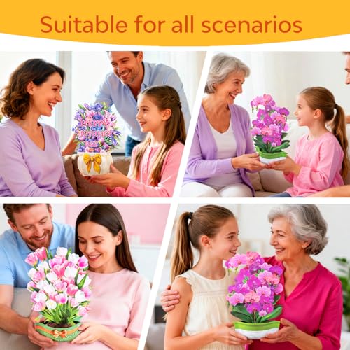 3D Pop Up Flower Bouquet Cards Set of 3 - Orchid Tulip Mothers Day Floral Collection - Birthday Anniversary Thank You for Mom Wife Grandma - Freestanding No Water Everlasting with Gold Envelopes - style: Orchid Tulip Mother's Day