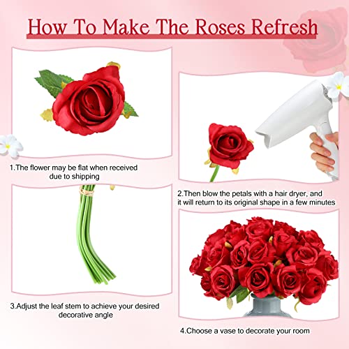 Jexine 120 Pcs Artificial Rose Flowers Bouquet Bulk Silk Realistic Fake Flowers for Wedding Anniversary Bridal Bouquet DIY Floral Arrangement Romantic Home Decor Gifts(Red) - color: Red