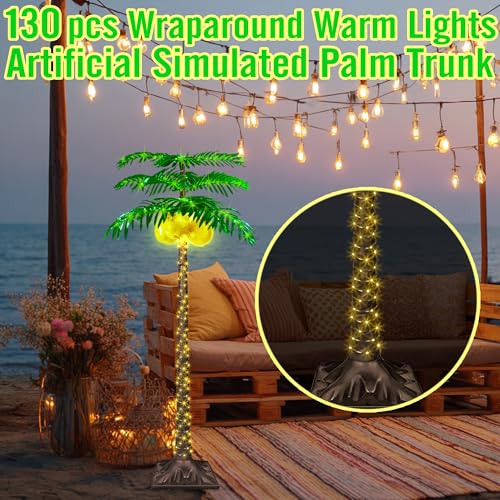 4FT LED Lighted Palm Tree with 281pcs Lights, Artificial LED Palm Tree with 3 Glowing Coconuts, Simulated Trunk with Lights, 8 Lighting Modes&Timer. - size: 4FT