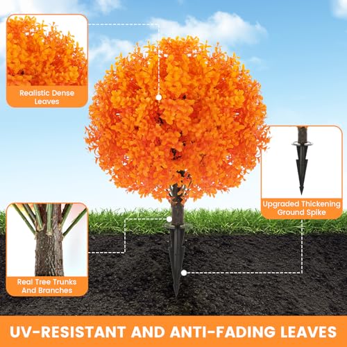 25.6" Artificial Topiary Ball Trees, 2 Pack Artificial Shrubs Bushes with Ground Spike, UV Resistant Fake Evergreen Tree for Porch Decor - color: 2 Pack 26" Fall Eucalyptus