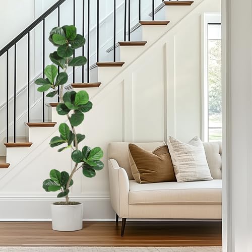 GarveeHome Artificial Fiddle Leaf Fig Tree - 6 ft Fake Plant with Black Nursery Planter, Large Fake Tree for Home or Office Decor - Artificial Plants Indoor Outdoor, Housewarming Gift - size: 6ft
