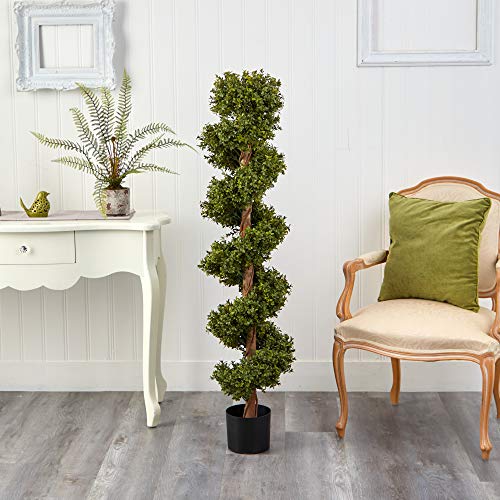 Nearly Natural 5ft. Boxwood Spiral Topiary Artificial Tree (Indoor/Outdoor)